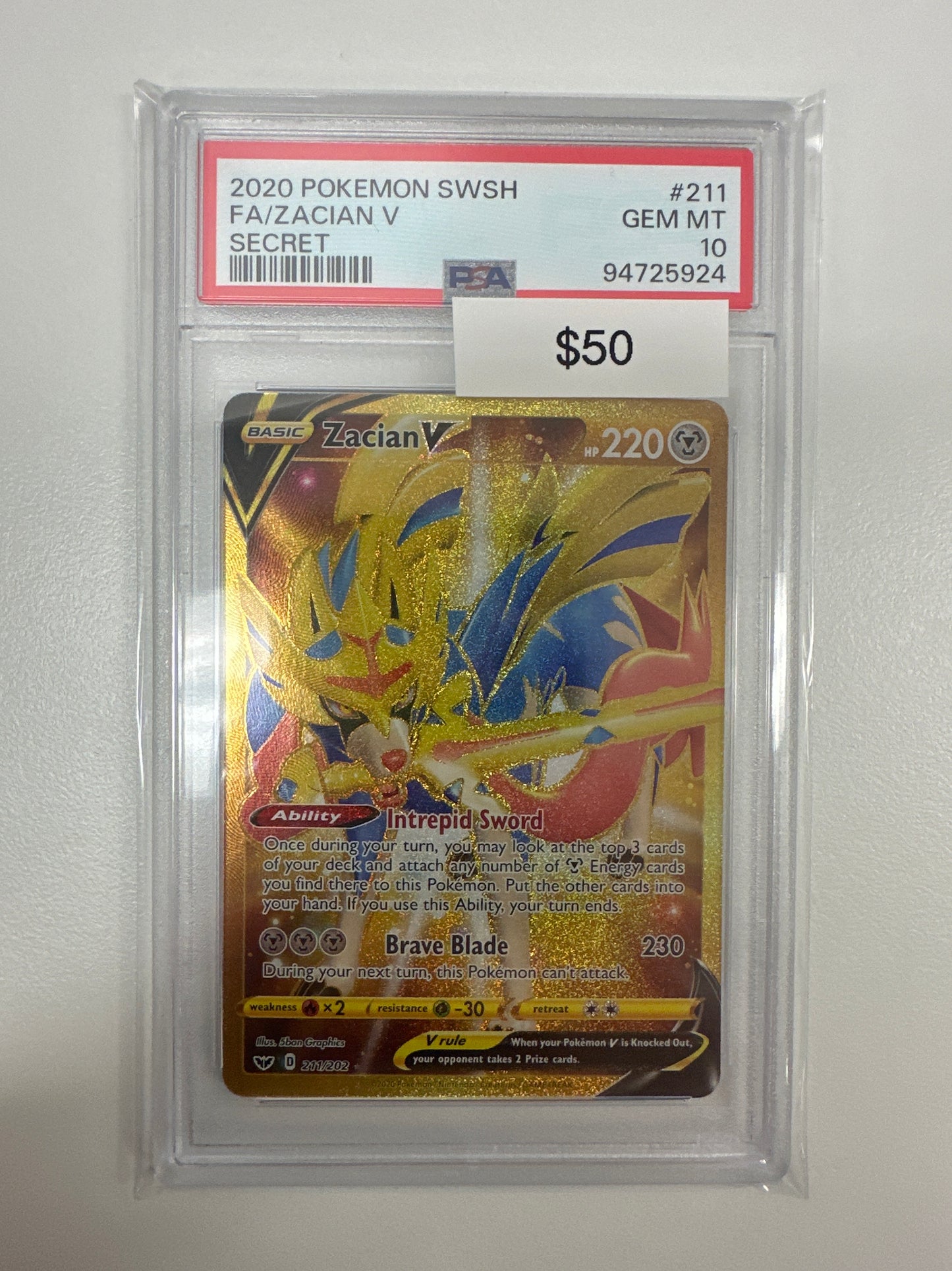 Pokemon SWSH Base Set Zacian V Secret Rare #211 PSA 10