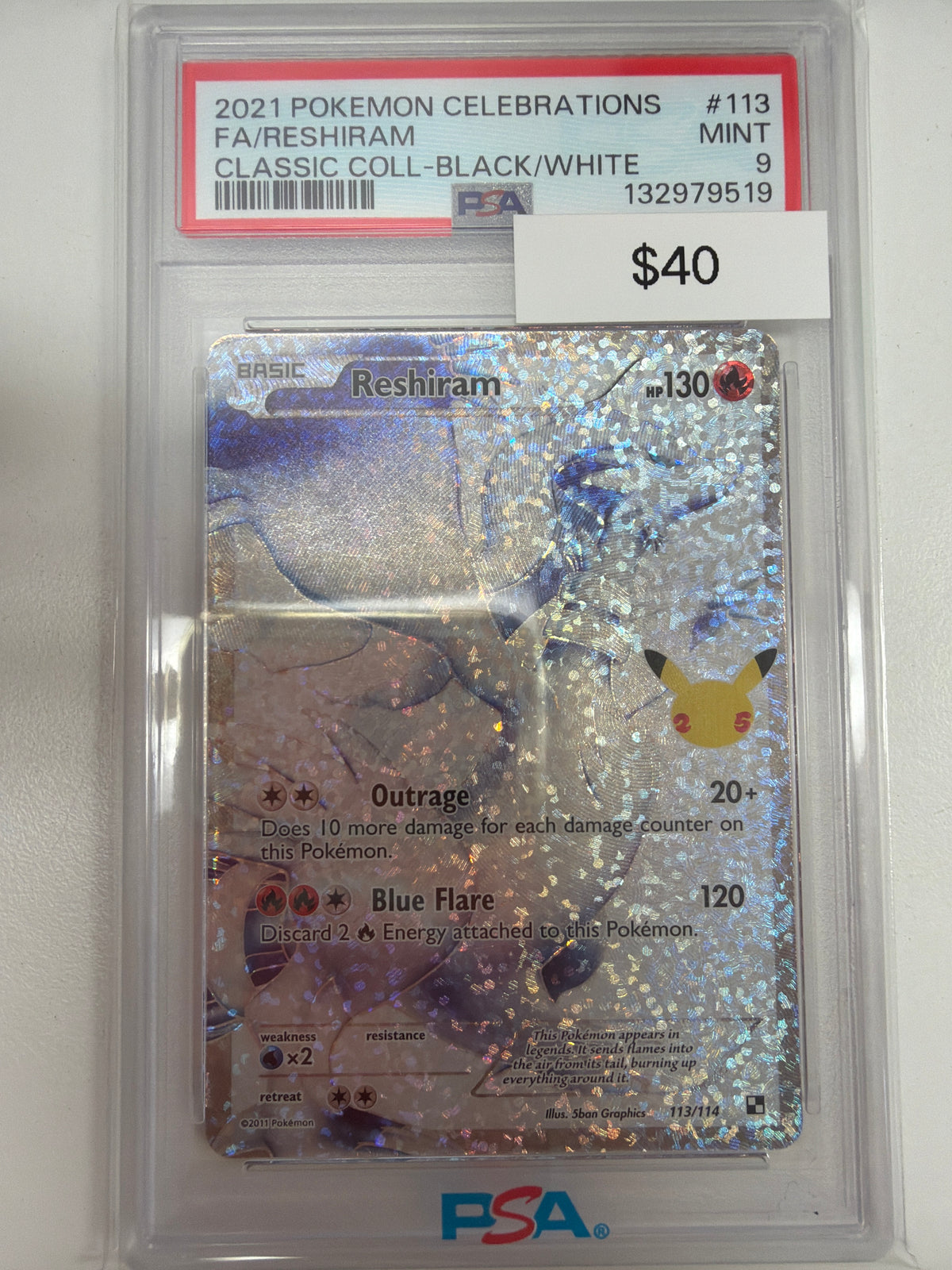 Pokemon Reshiram 25th Anniversary 113/114 PSA 9