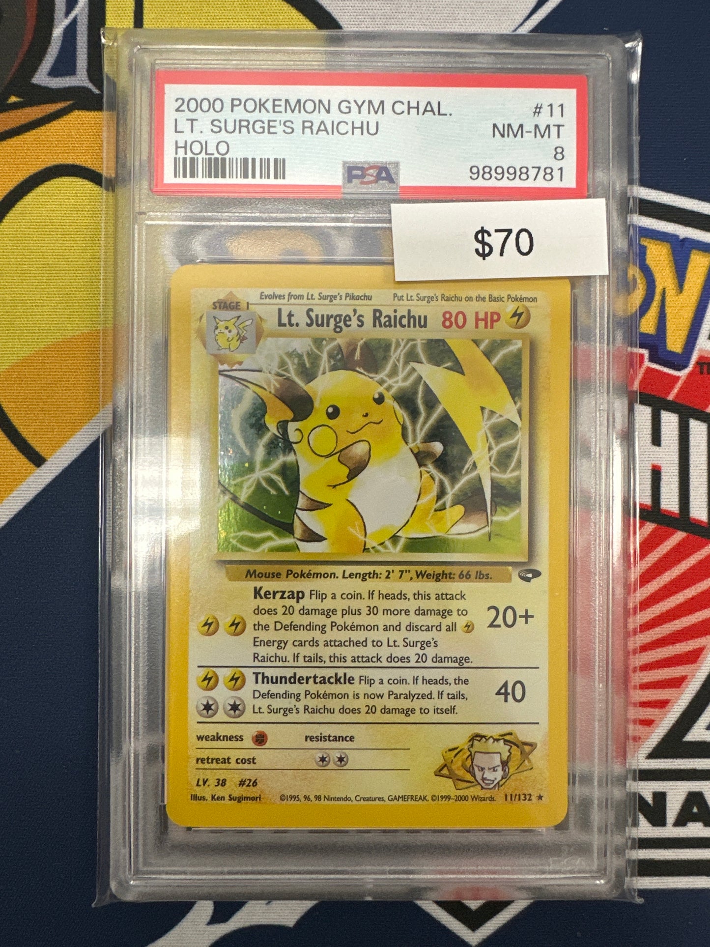 Pokemon Lt. Surge’s Raichu 11/132 PSA 8