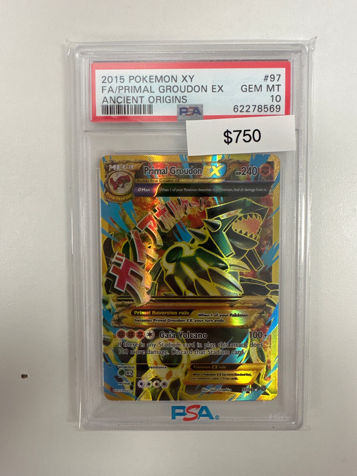2015 Pokemon XY Ancient Origins FA Primal Groudon EX (shiny) #97 PSA 10