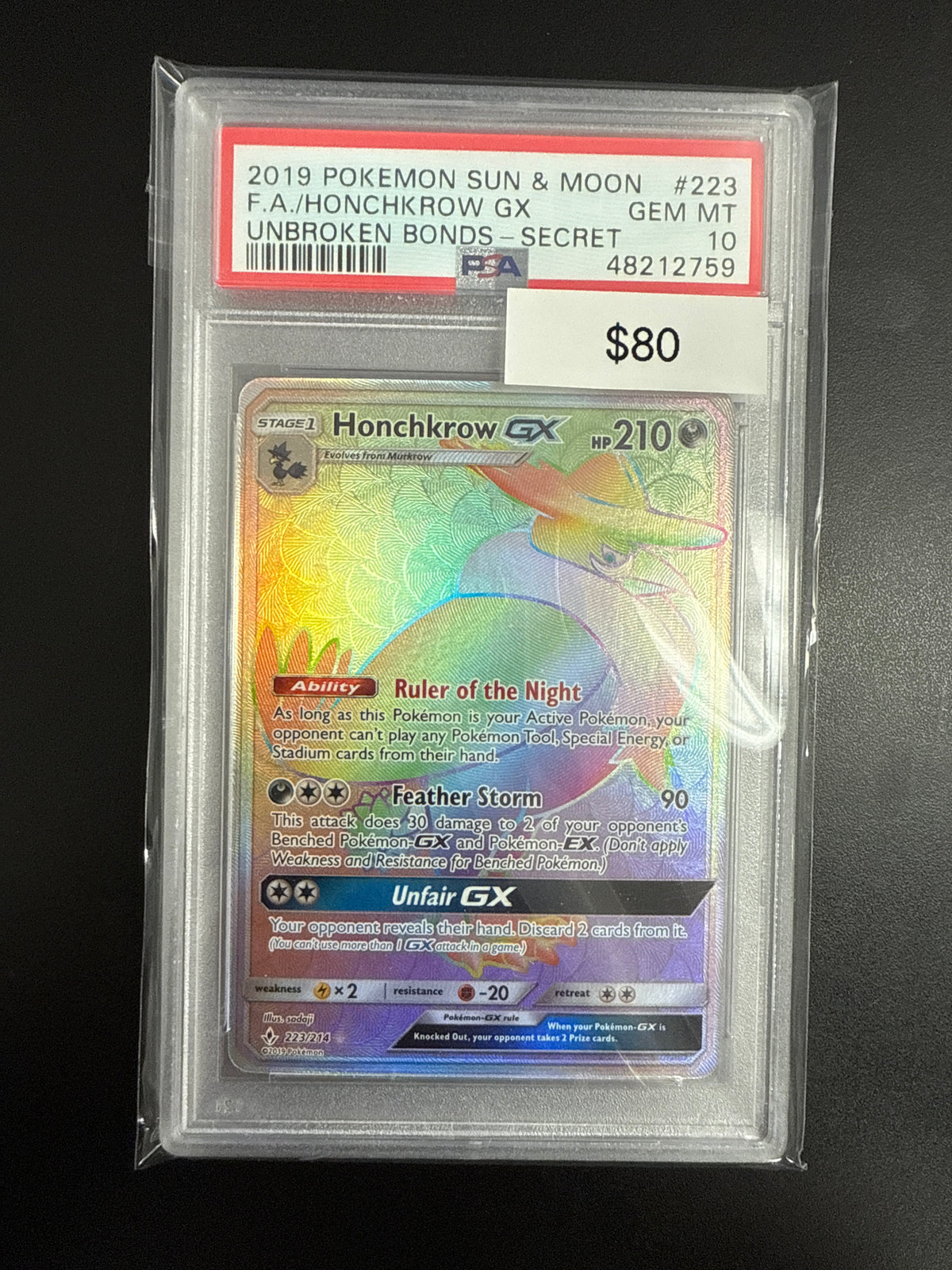 Pokémon Honchkrow GX Secret #223 PSA 10