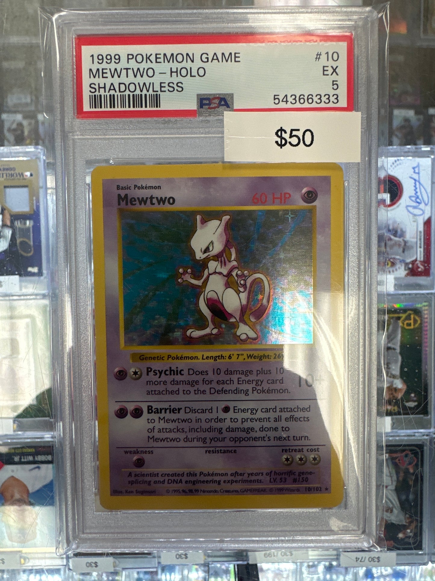 Pokemon Mewtwo 10/102 Shadowless Holo PSA 5