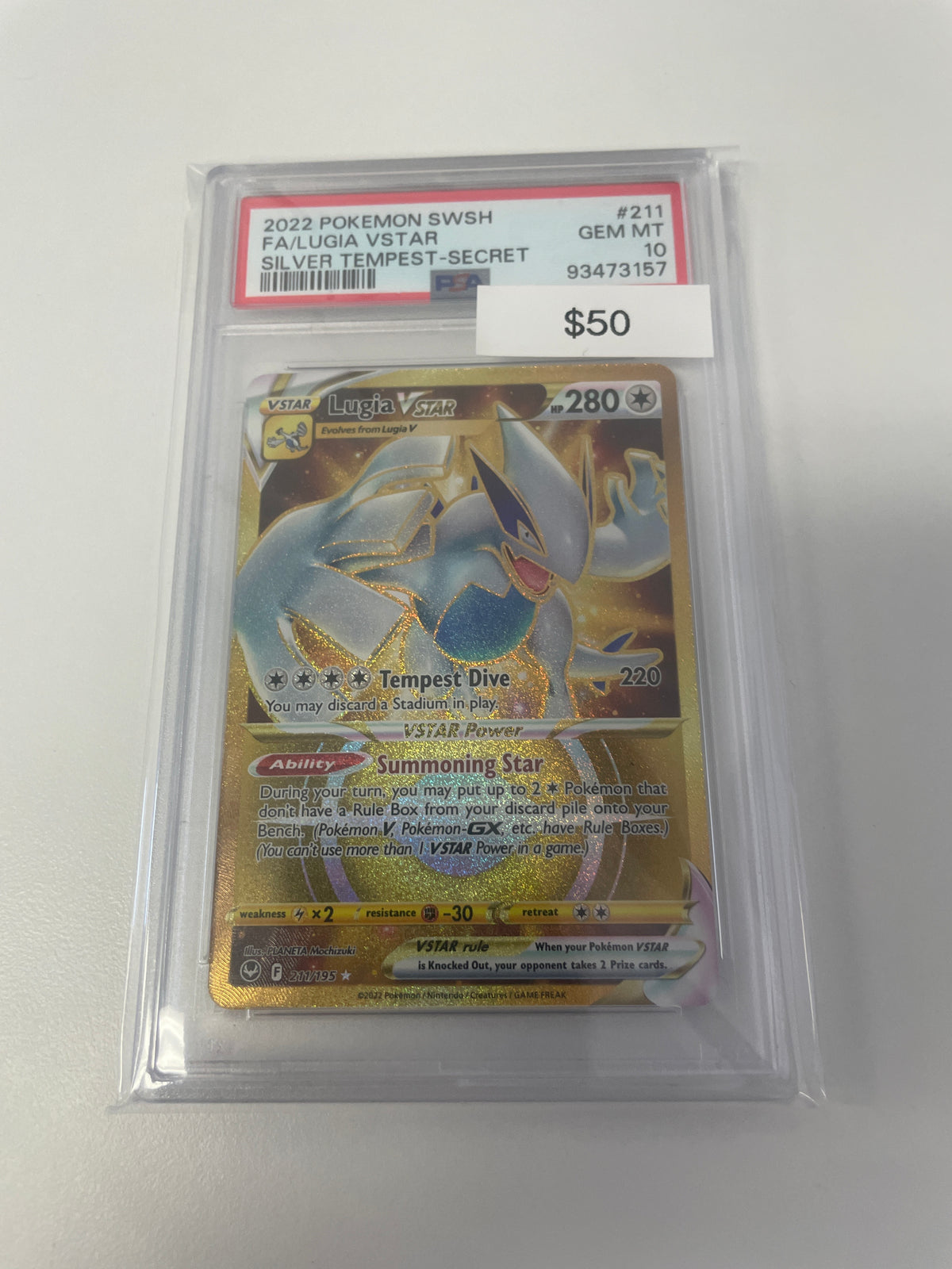 Pokemon Lugia Vstar Gold Silver Tempest #211/195 PSA 10