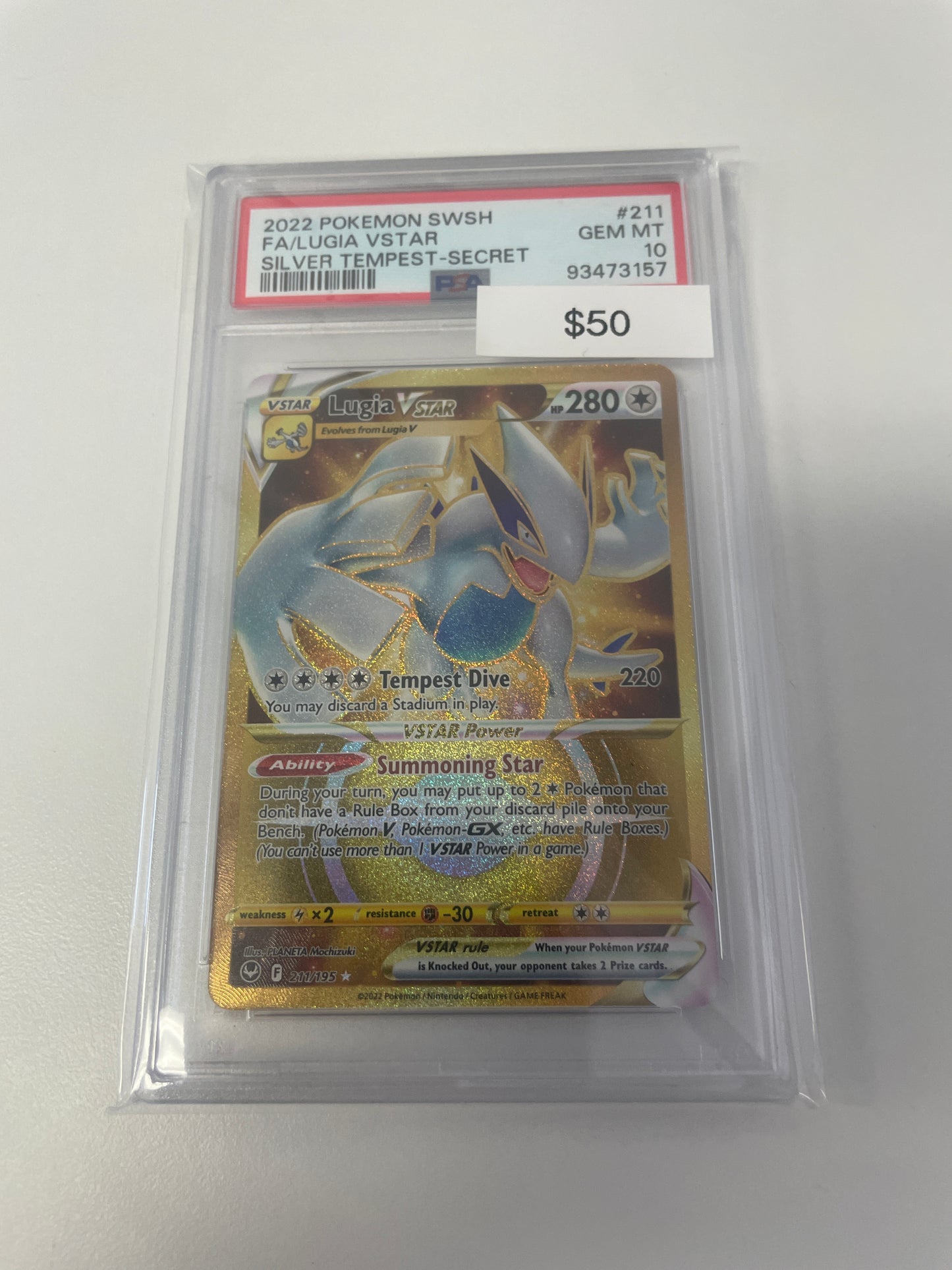 Pokemon Lugia Vstar Gold Silver Tempest #211/195 PSA 10