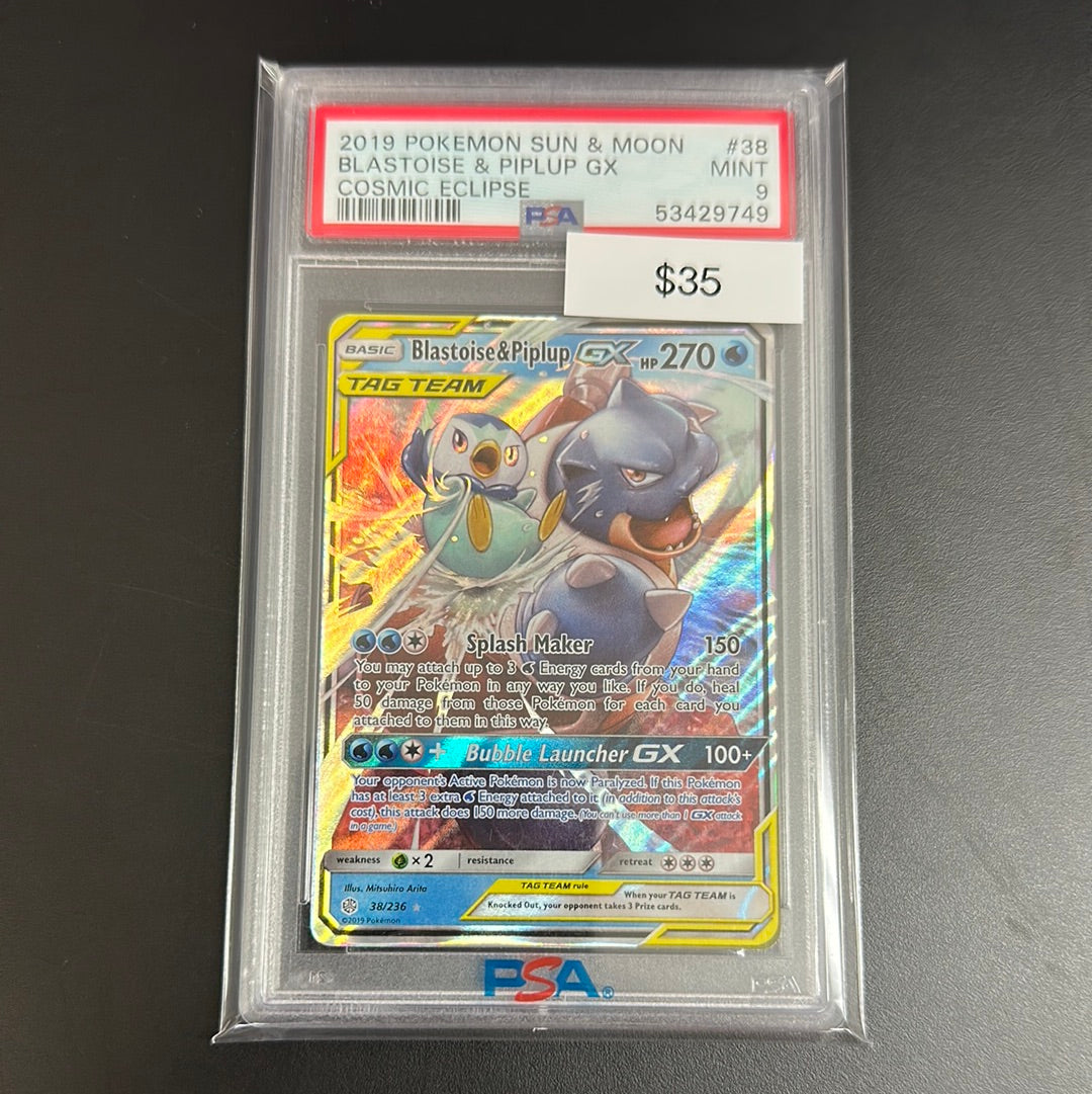 Pokémon Cosmic Eclipse Blastoise & Piplup  38/236 PSA 9