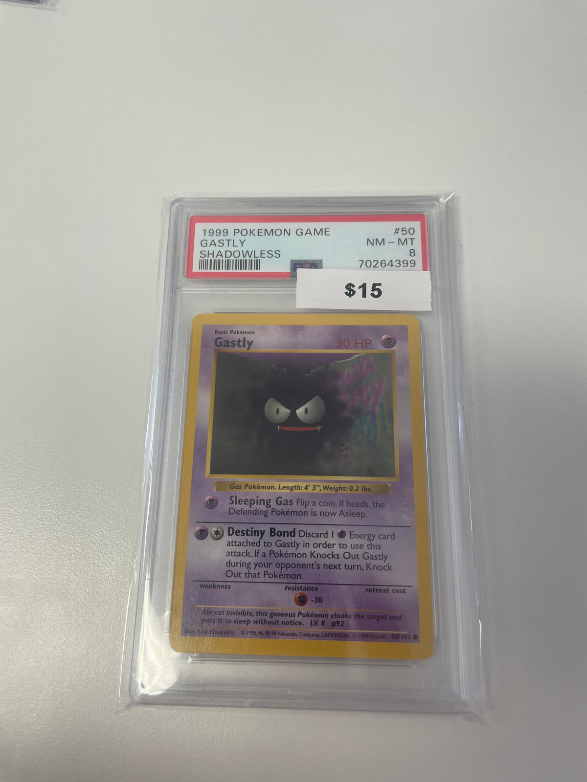 1999 Pokemon Gastly Shadowless #50/102 PSA 8