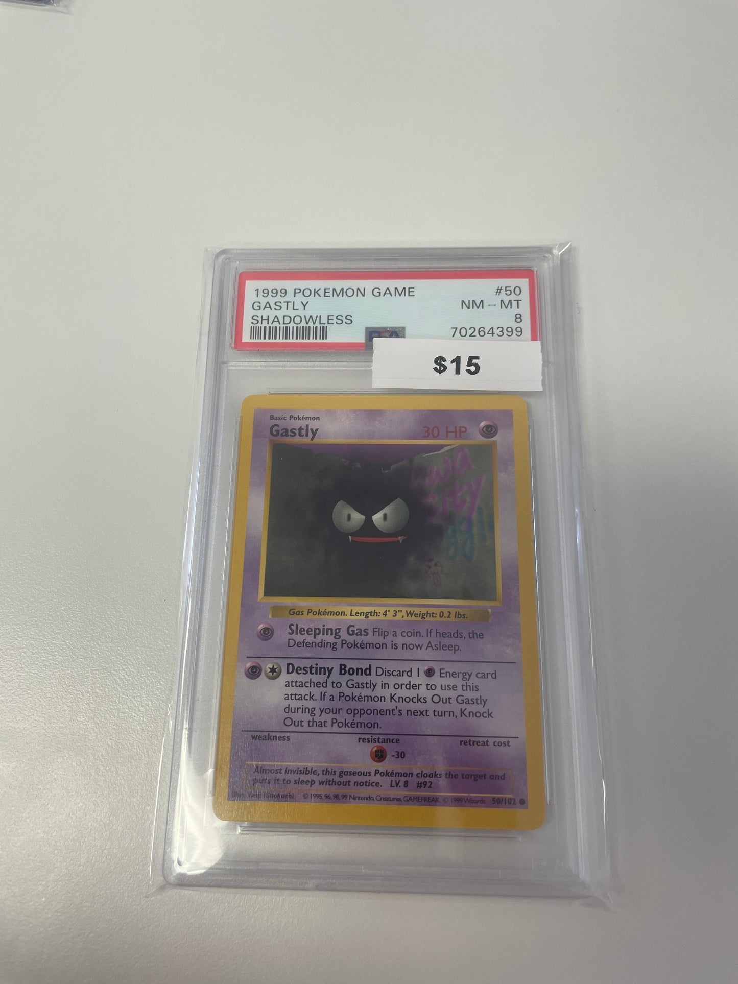 1999 Pokemon Gastly Shadowless #50/102 PSA 8