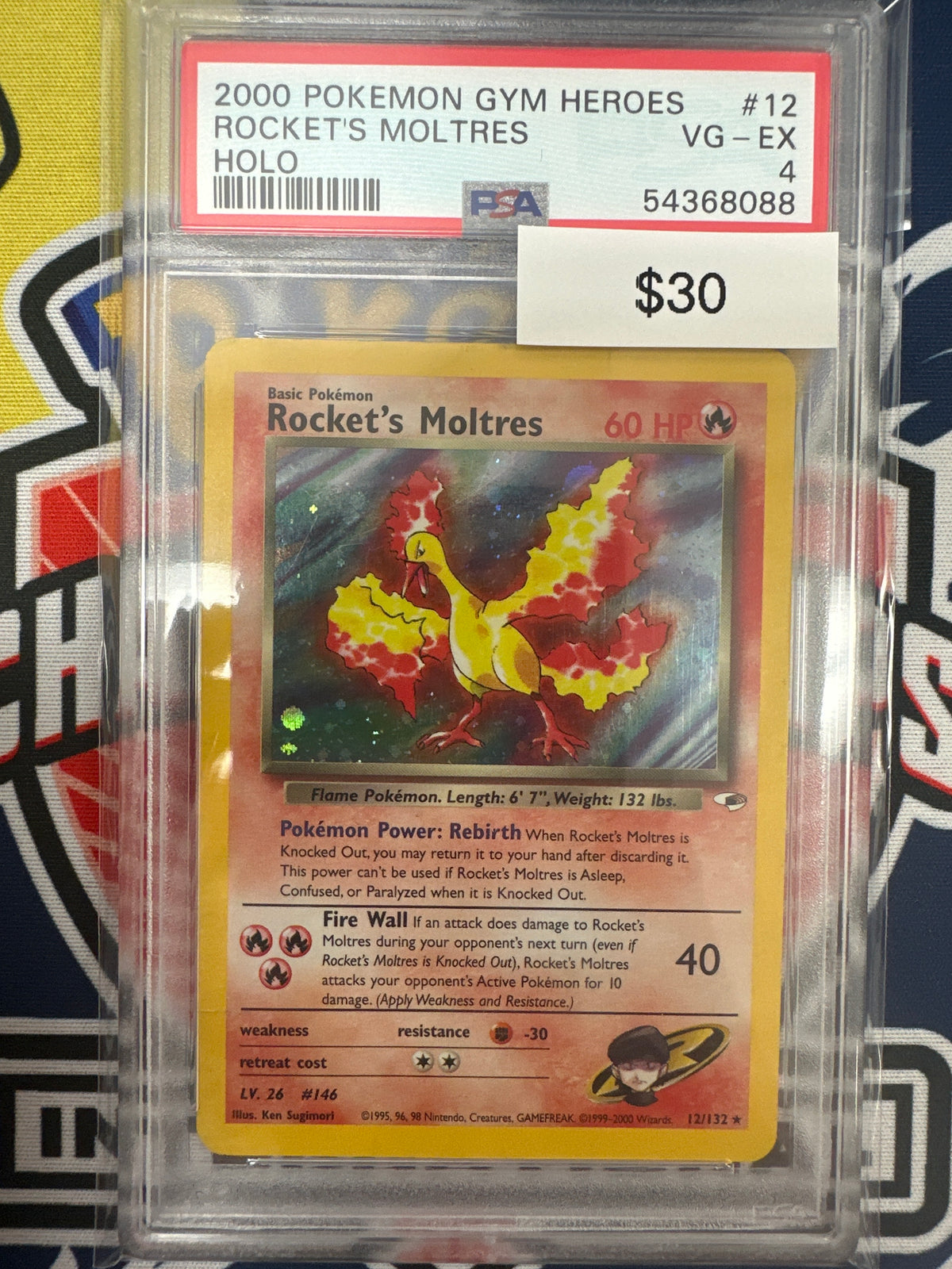 Pokemon Rocket’s Moltres 12/132 PSA 4