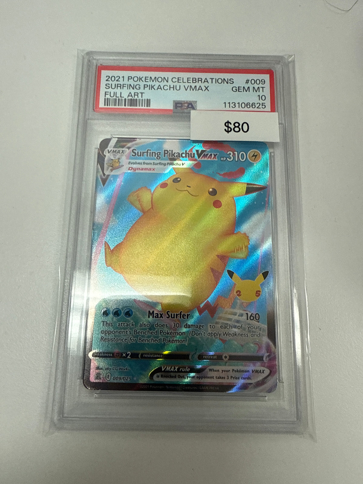 Pokemom Surfing Pikachu Vmax #009/025 PSA 10