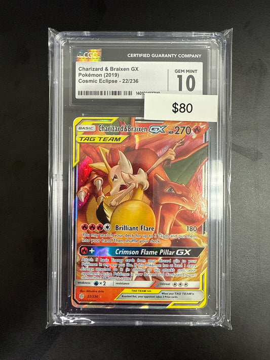 Pokémon Cosmic Eclipse Charizard & Braixen GX CGC 10