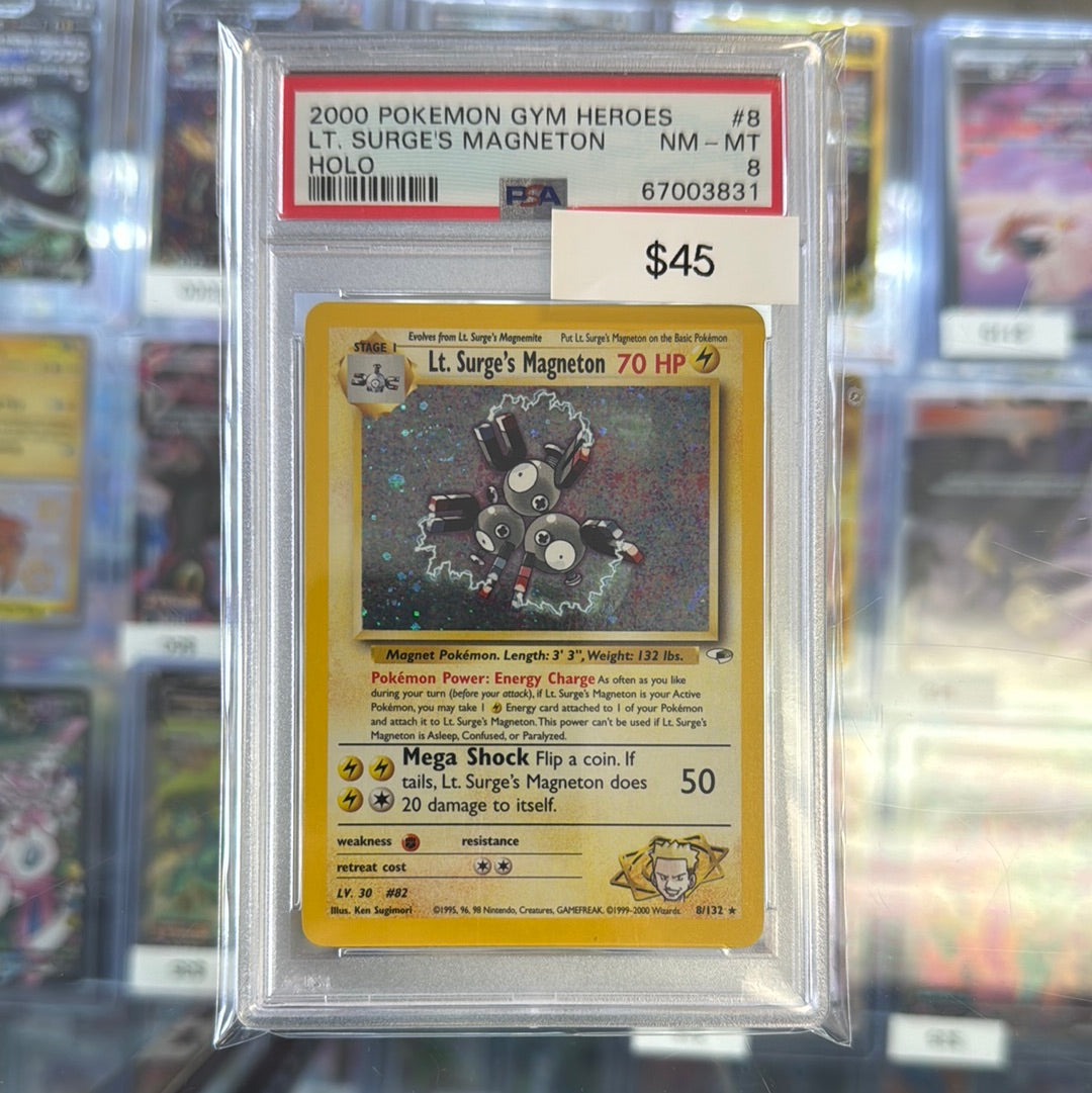 2000 Pokémon Gym Heroes LT. Surges Magneton Holo 8 PSA 8