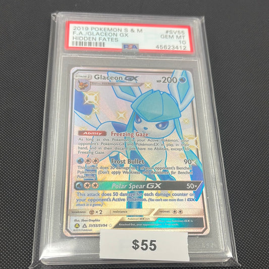 Pokémon Glaceon GX Hidden Fates Full Art SV55/SV94 PSA 10