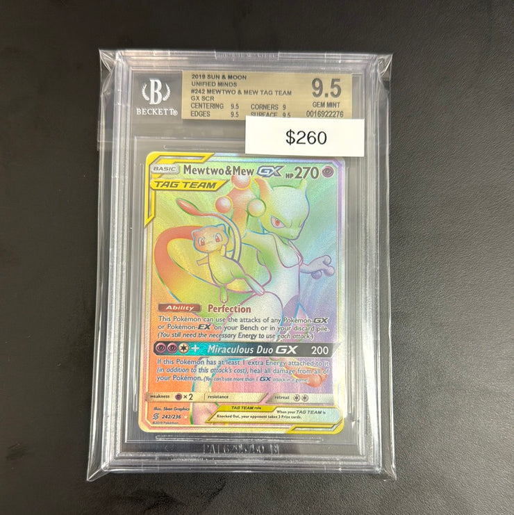 Pokémon Unified Minds Mewtwo & Mew GX BGS 9.5