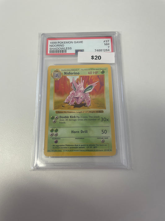 1999 Pokemon Nidorino Shadowless #37/102 PSA 7
