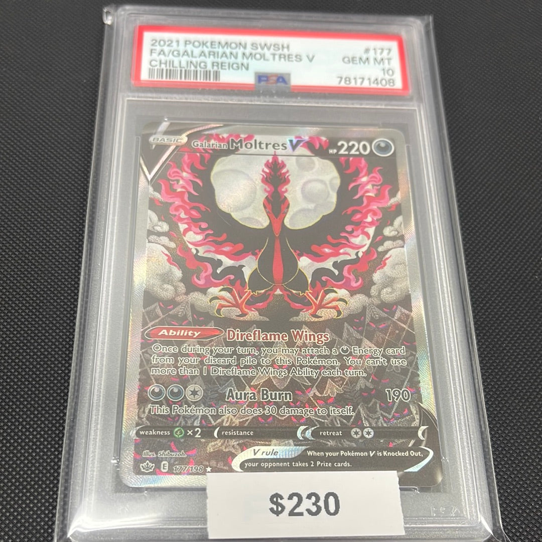 Pokémon Galarian Moltres V Chilling Reign Full Art 177/198 PSA 10