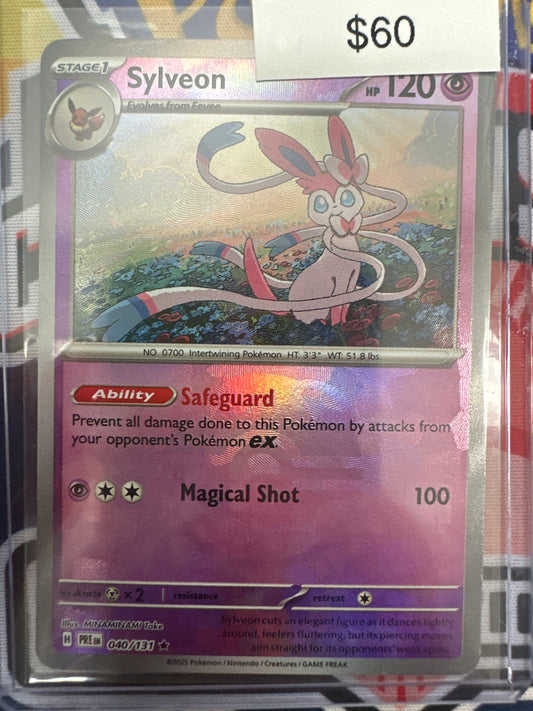 Pokemon Prismatic Evolutions Master Ball Holo Sylveon 040/131