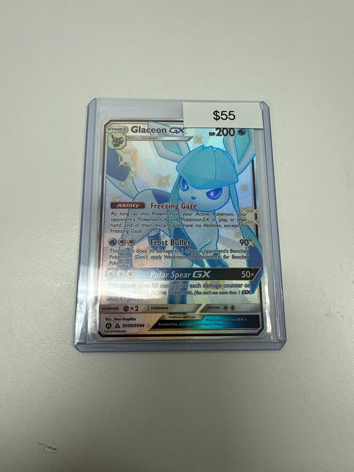 Pokemon TCG SM Hidden Fates Glaceon GX SV55/SV94 Full Art Shiny Holo Rare NM