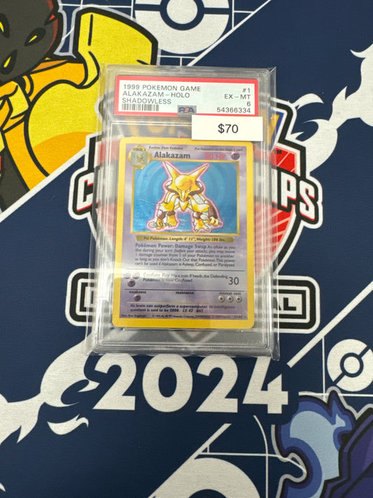 1999 Pokémon Alakazam Base Set Holo Shadowless #1 PSA 6