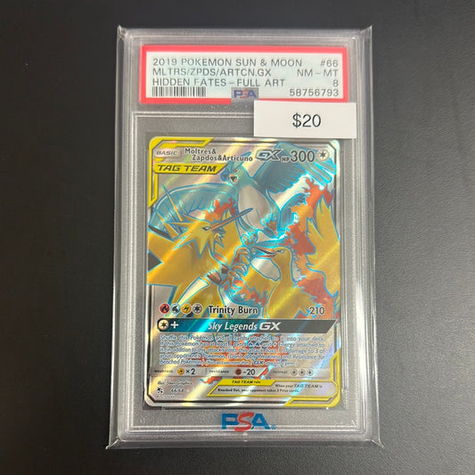 2019 Pokmeon Hideen Fates Moltress & Zapdos & Articuno 66/68 PSA 8