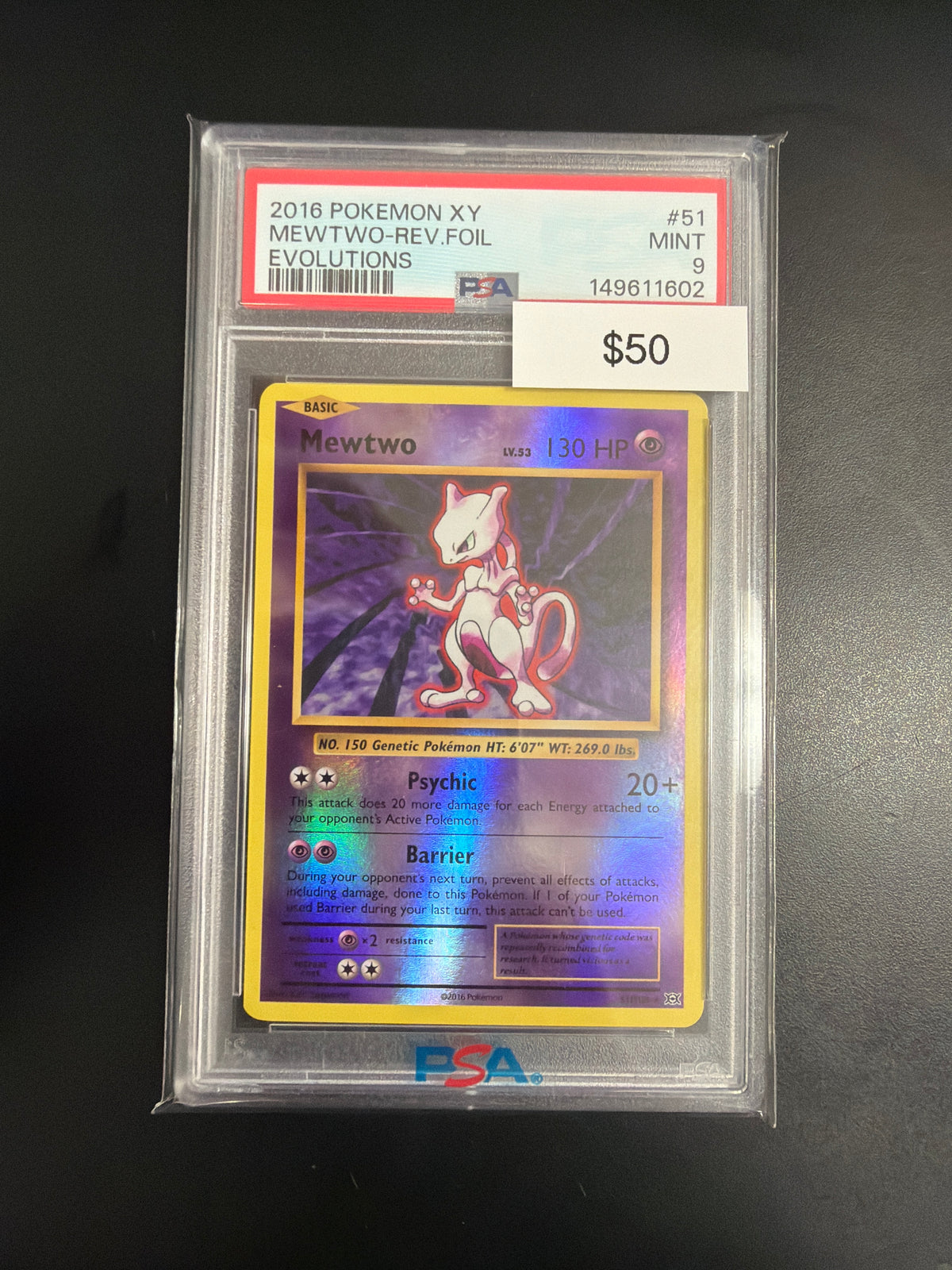 Pokemon XY Evolutions Mewtwo Rev. Holo #51 PSA 9