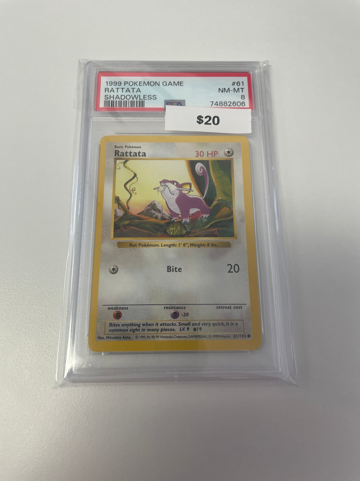 1999 Pokemon Rattata Shadowless #61/102 PSA 8