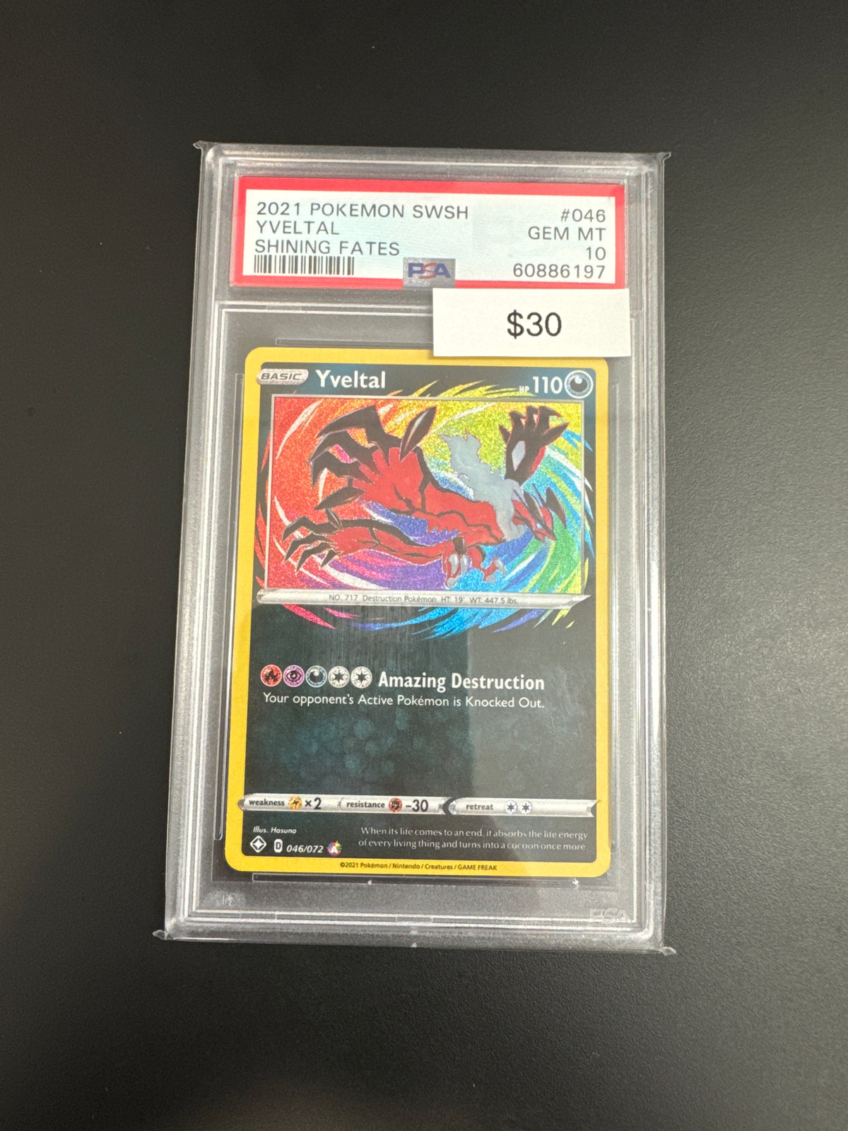 Pokémon Shining Fates YVELTAL 046/072 PSA 10