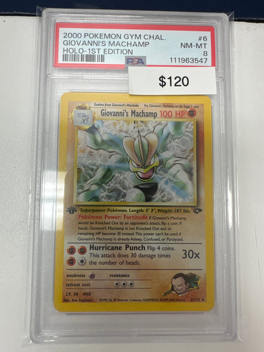 Pokemon Giovanni’s Machamp Holo 1st Edition PSA 8