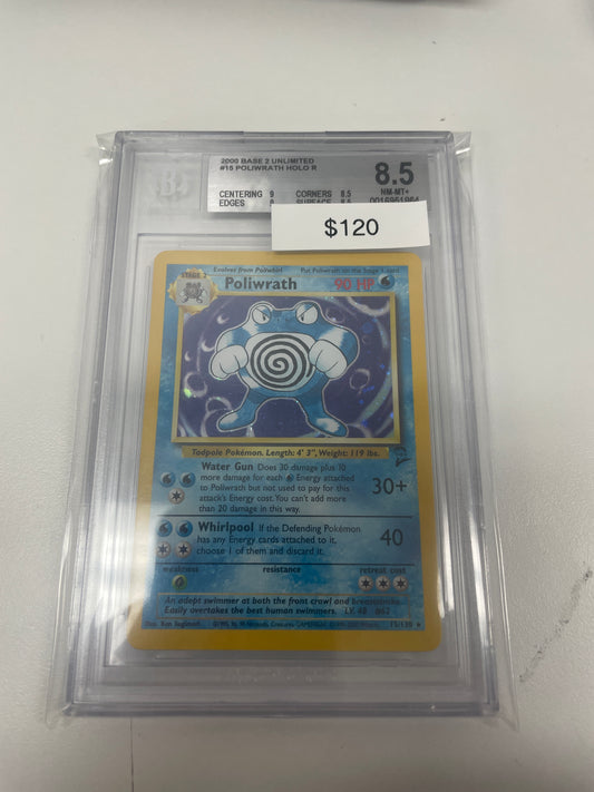 Pokemon Poliwrath Holo Base Set 2 BGS 8.5 #15/130