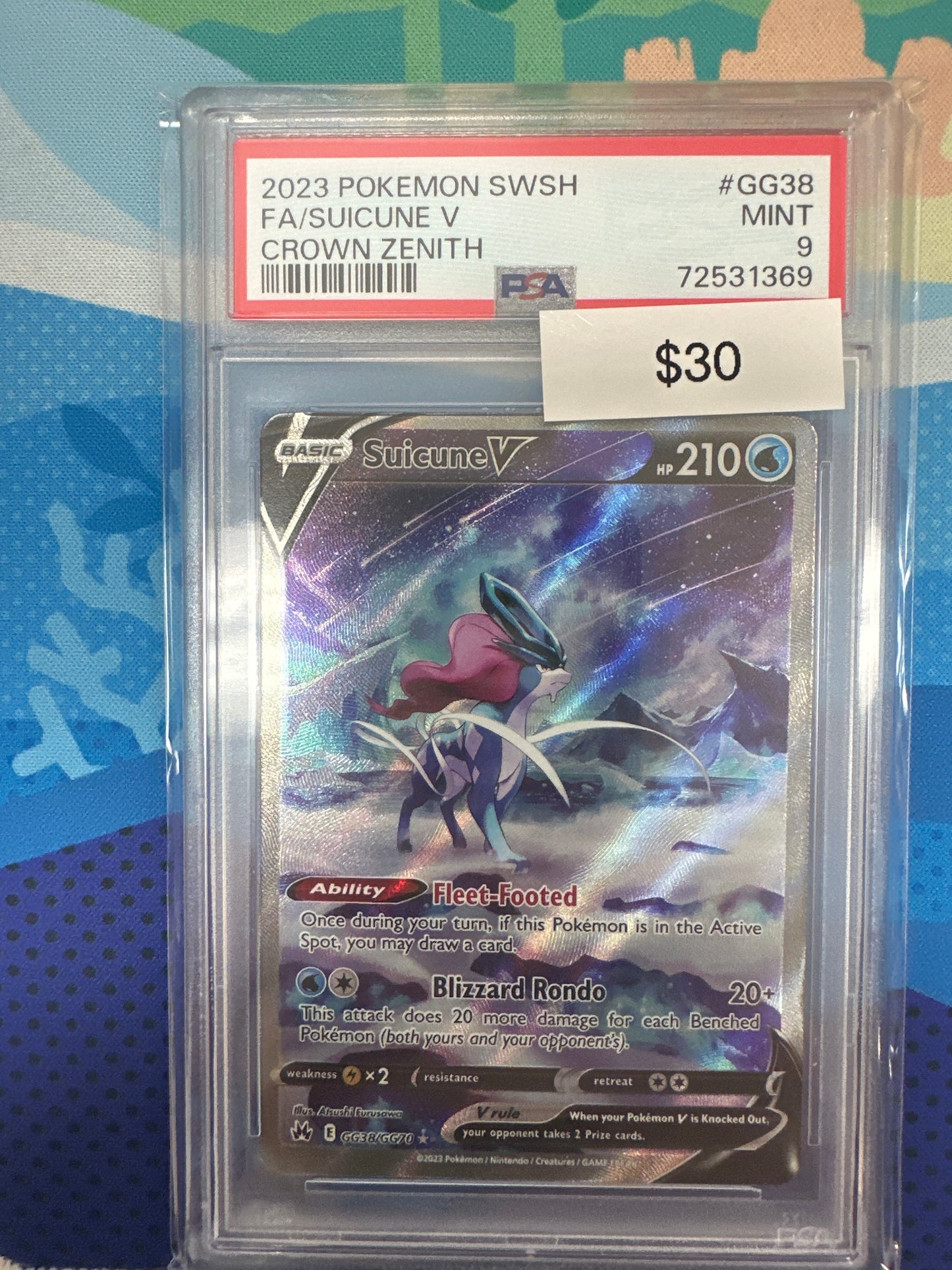 Pokémon Crown Zennith Suicune V #GG38 PSA 9