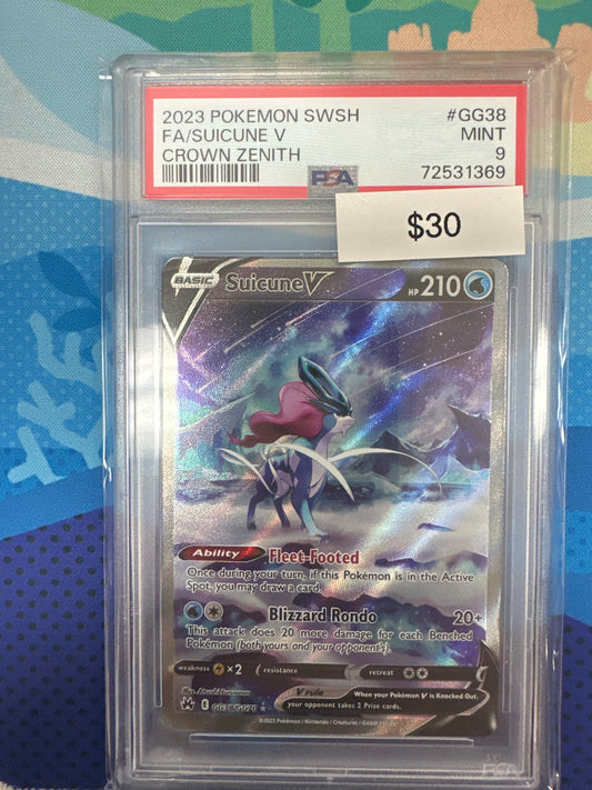 Pokémon Crown Zennith Suicune V #GG38 PSA 9