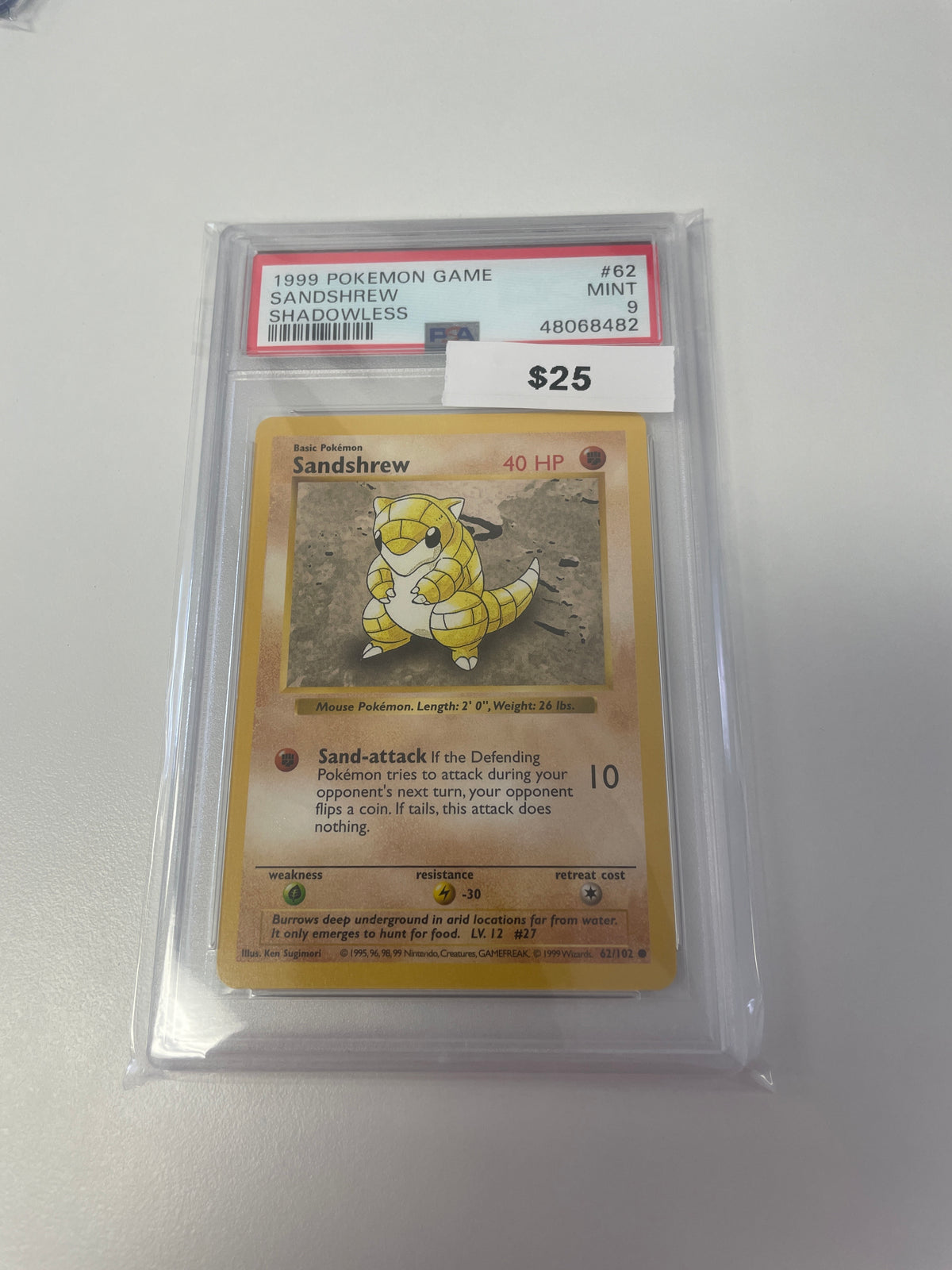 1999 Sandshrew Shadowless #62/102 PSA 9