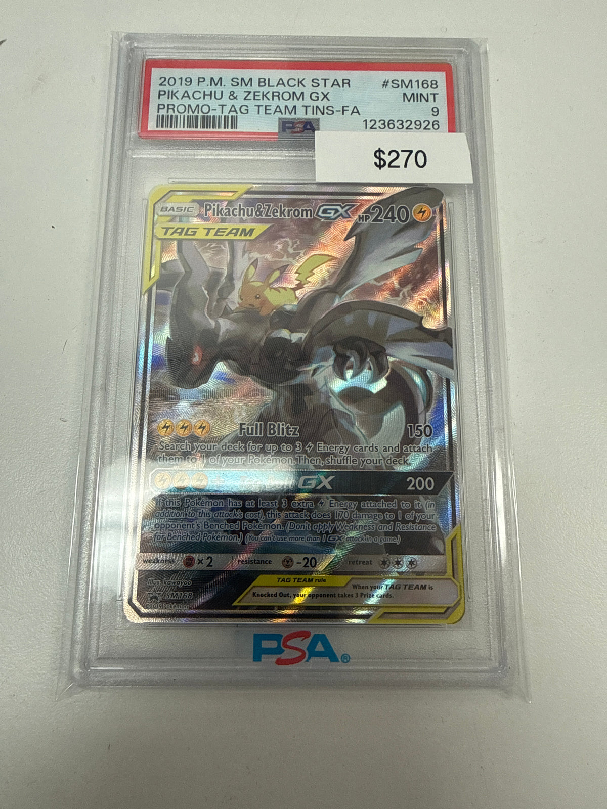 Pokémon Pikachu Zekrom GX Promo SM168 PSA 9