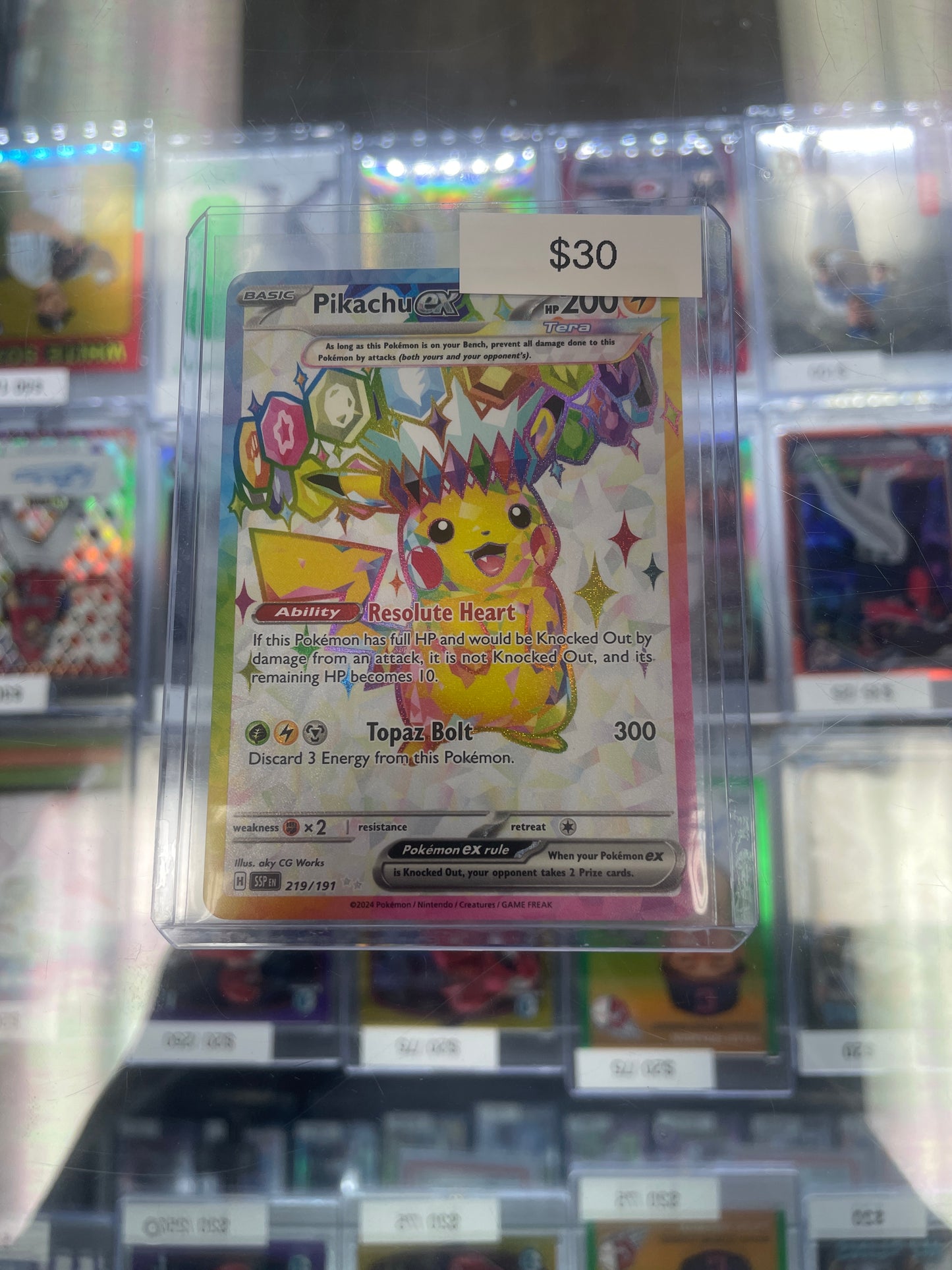 224 191 pokemon card Pikachu EX 2024 Pokemon Surging Sparks Ultra Rare #219 PSA Authenticated 9 Card