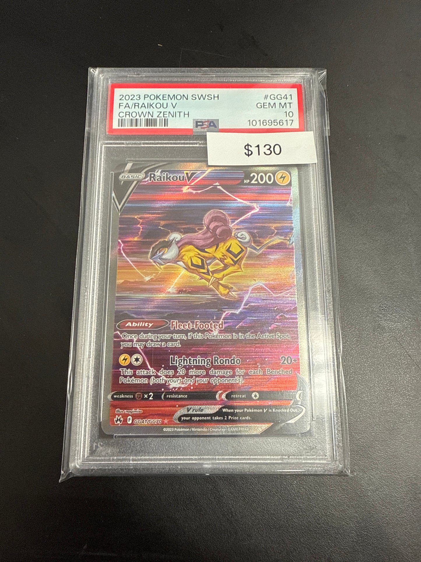 2023 Pokemon Crown Zenith Raikou V GG41 PSA 10