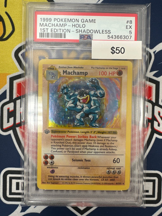Pokemon Machamp 7/62 1st Edition Shadowless Holo PSA 5