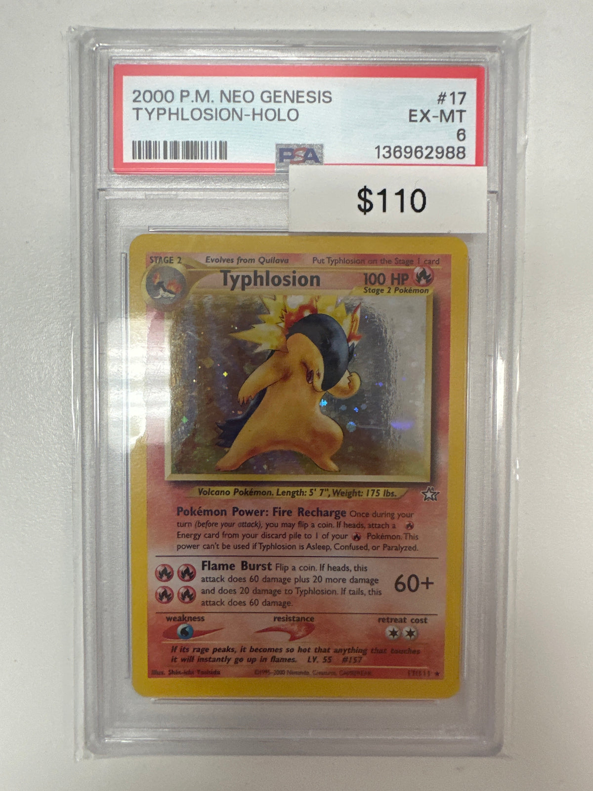 Pokemon Typhlosion Holo 17/111 PSA 6