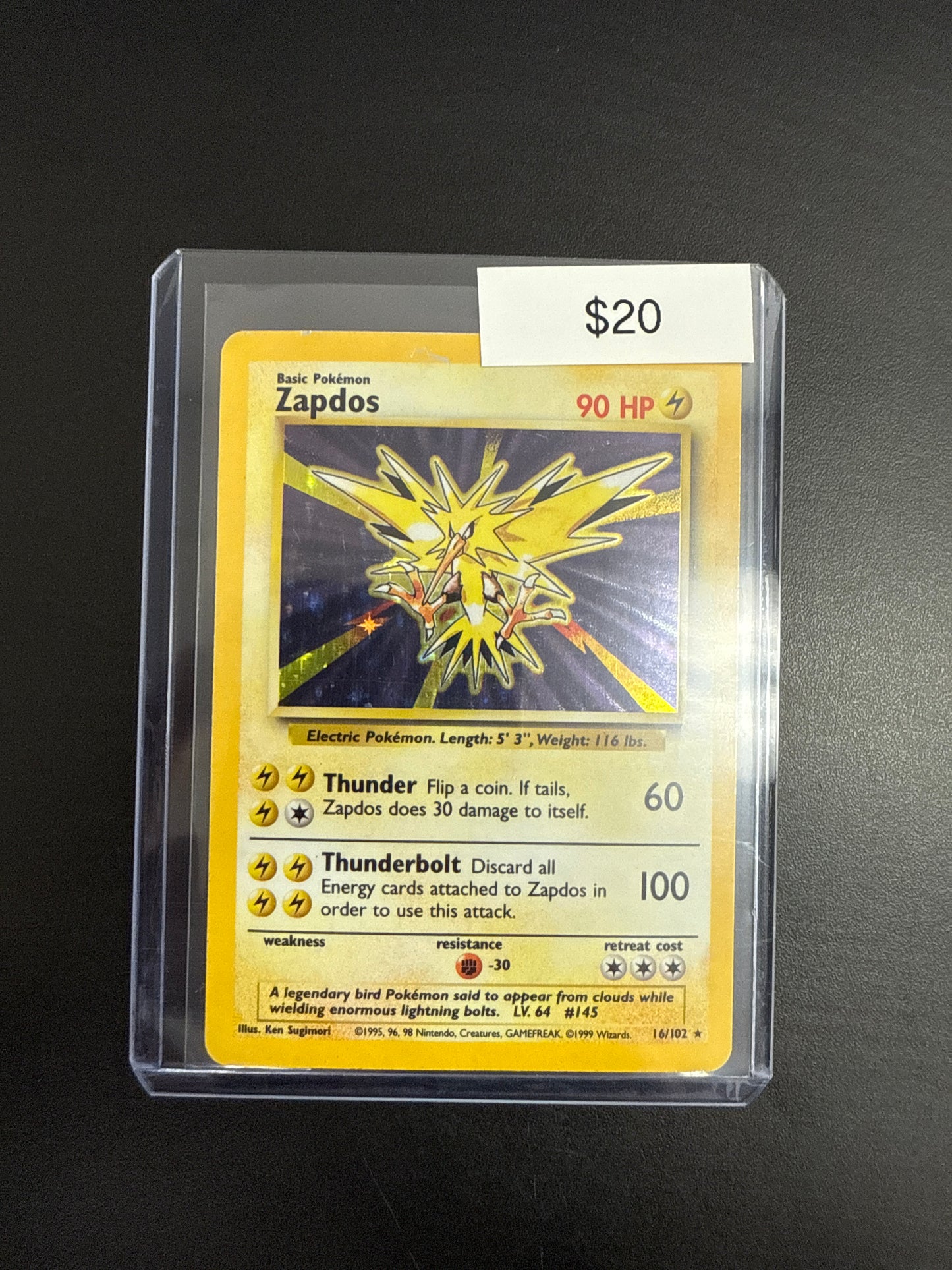 Pokémon Zapdos Base Set Holo 16/102