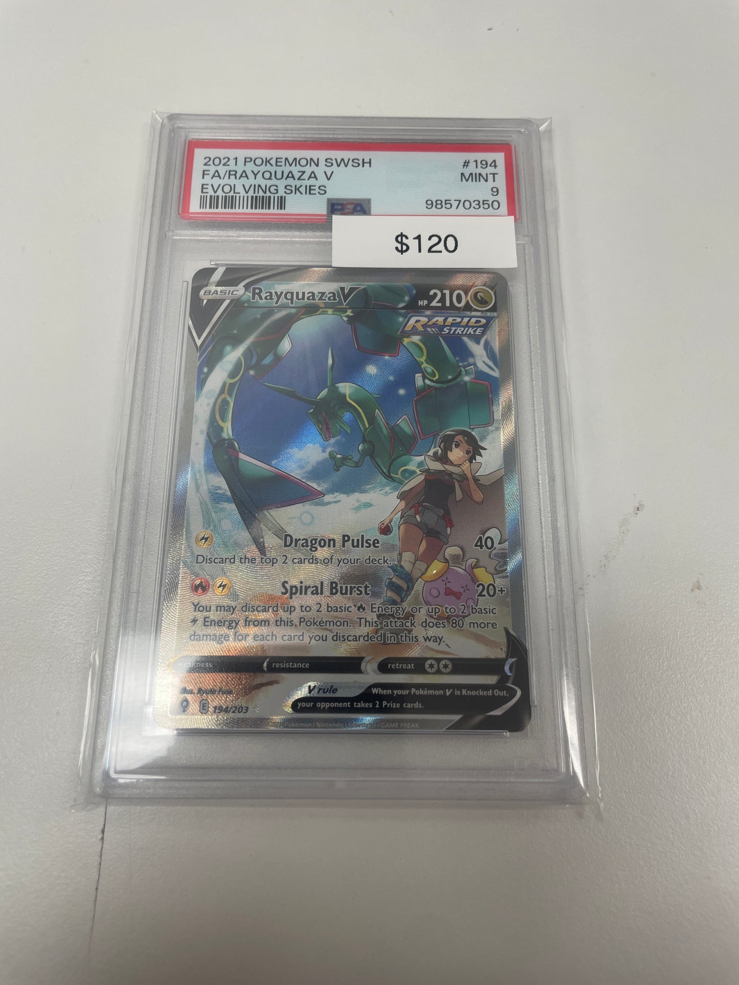 Pokemon Evolving Skies Rayquaza V Full Art #194/203 PSA 9