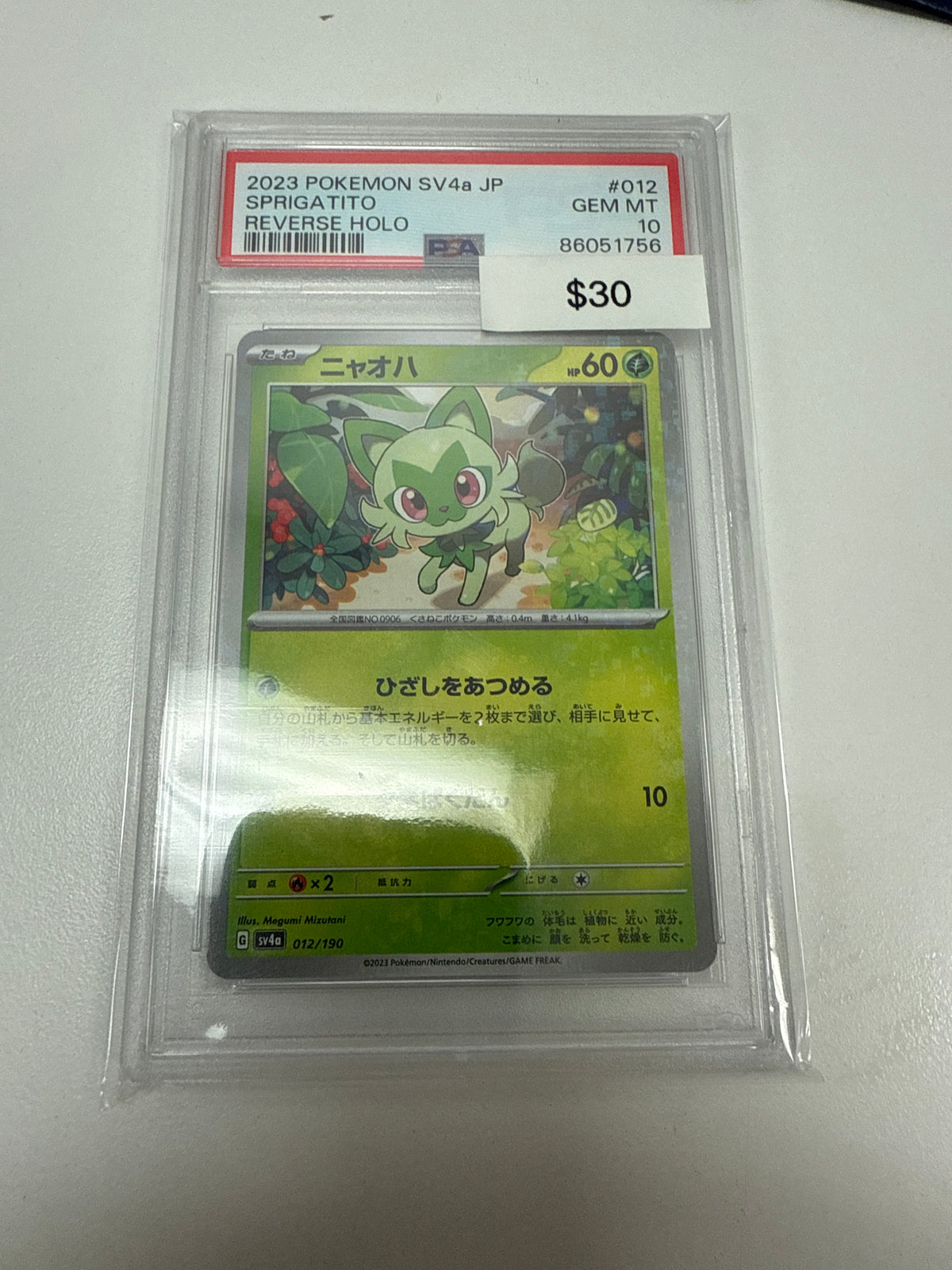 Pokemon Japanese Sprigatito Reverse Holo #012/190 PSA 10