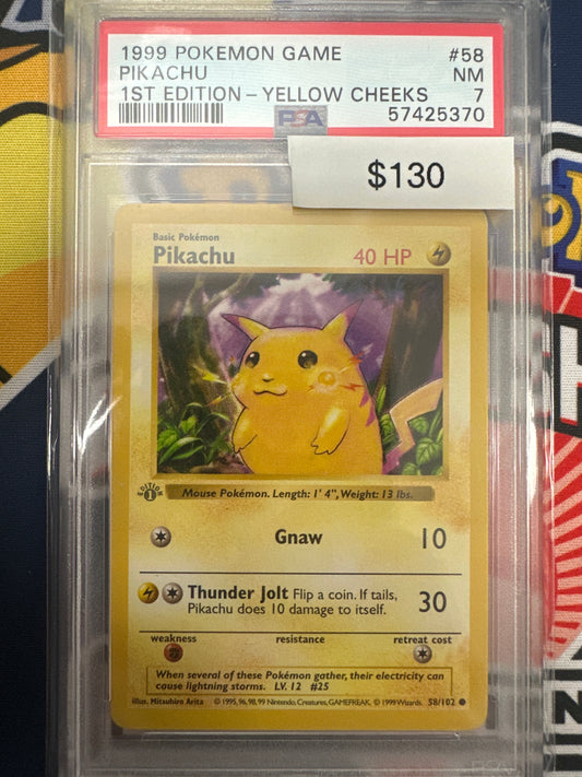 Pokemon Pikachu 1st Edition Yellow Cheeks 58/102 PSA 7