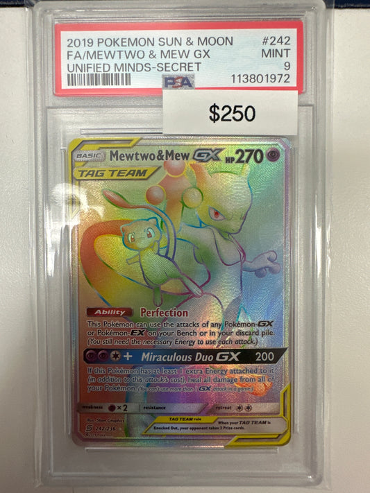 Pokemon Mewtwo & Mew GX Secret 242/236 PSA 9