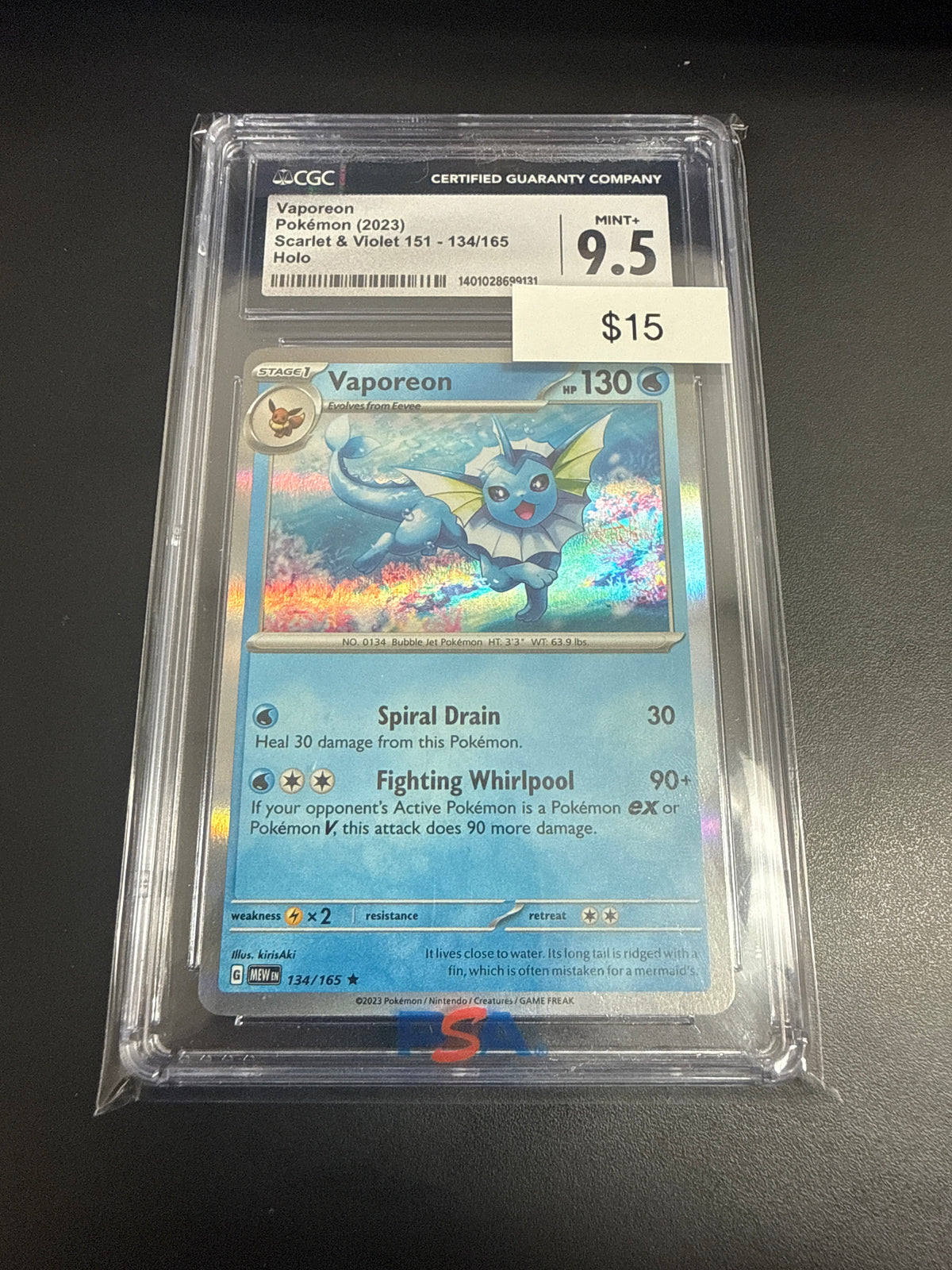 Pokemom Vaporeon Holo #134/165 CGC 9.5