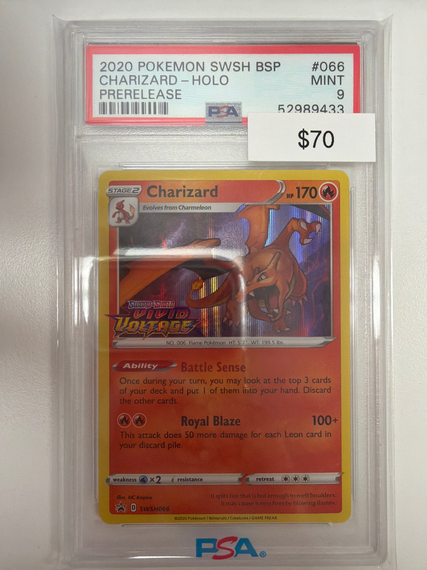 Pokemon Charizard Pre Release Stamp SWSH066 PSA 9
