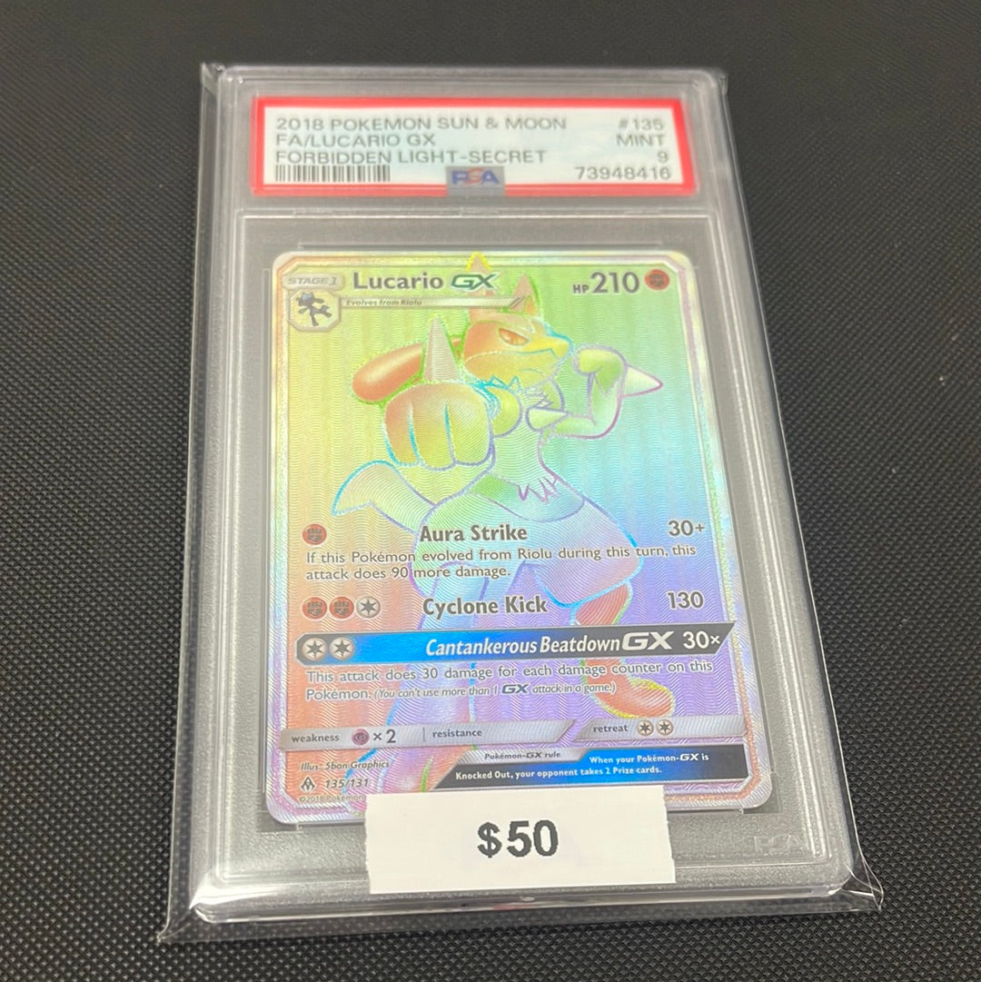 Pokémon Lucario GX Forbidden Light Secret 135/131 PSA 9