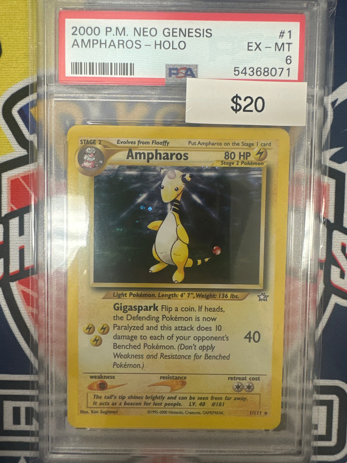 Pokemon Ampharos Holo 1/111 PSA 6