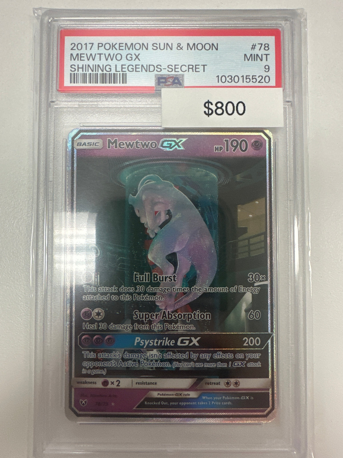 Pokemon Mewtwo Gx Shiny (Test Tube) 78/73 PSA 9