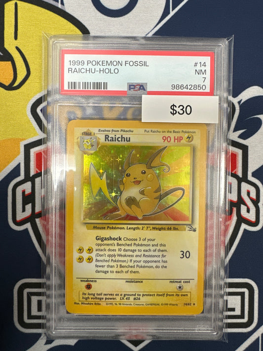 Pokemon Fossil Holo Raichu 14/62 PSA 7
