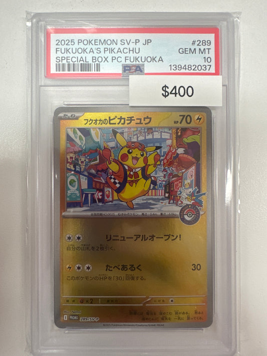 Pokemon SV-P Fukuoka’s Special Box Pikachu 289/SV-P PSA 10