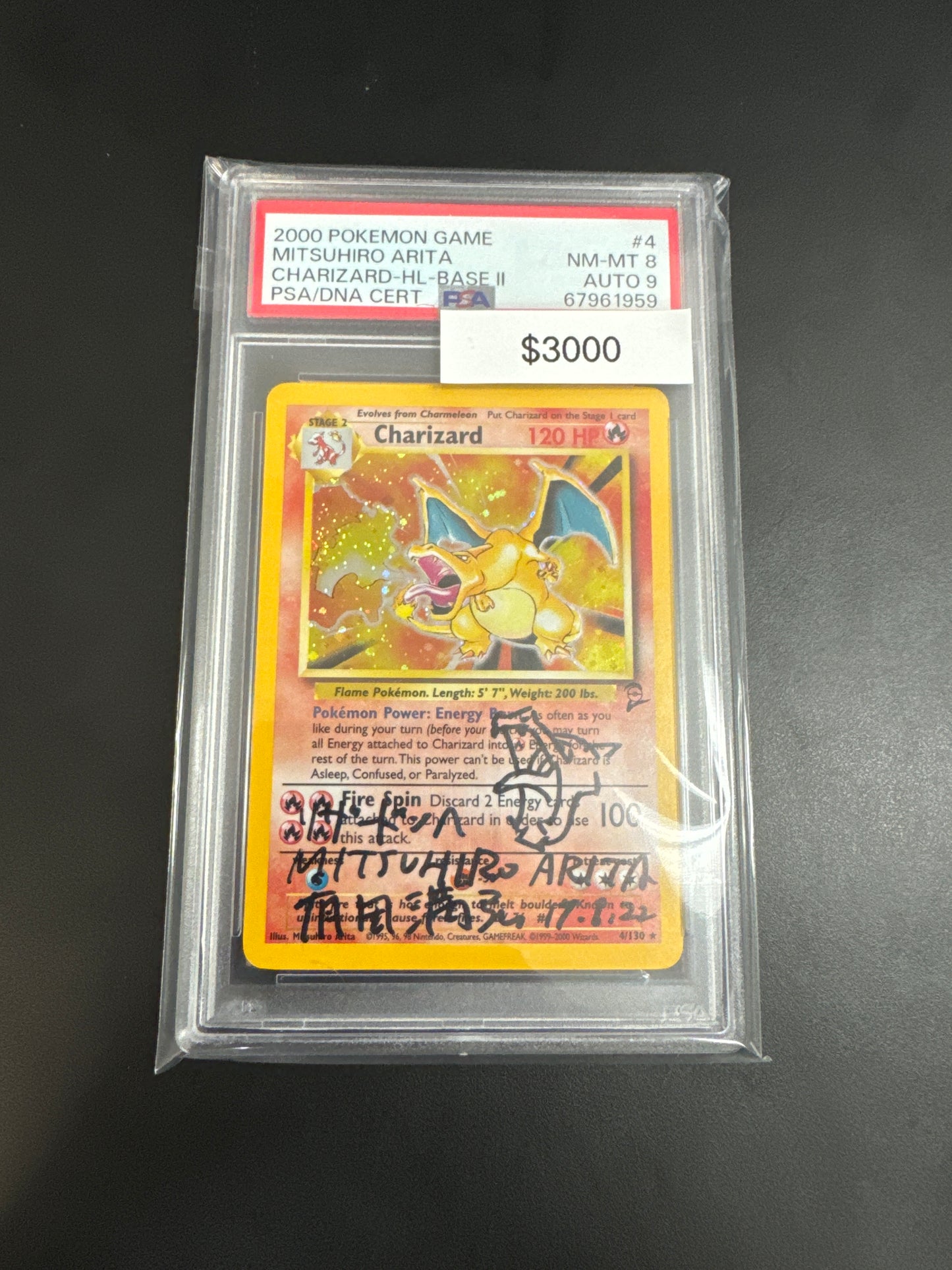 Pokémon Base Set 2 Charizard Holo Mitsuhiro Signed Art #4 PSA 8 AUTO 9