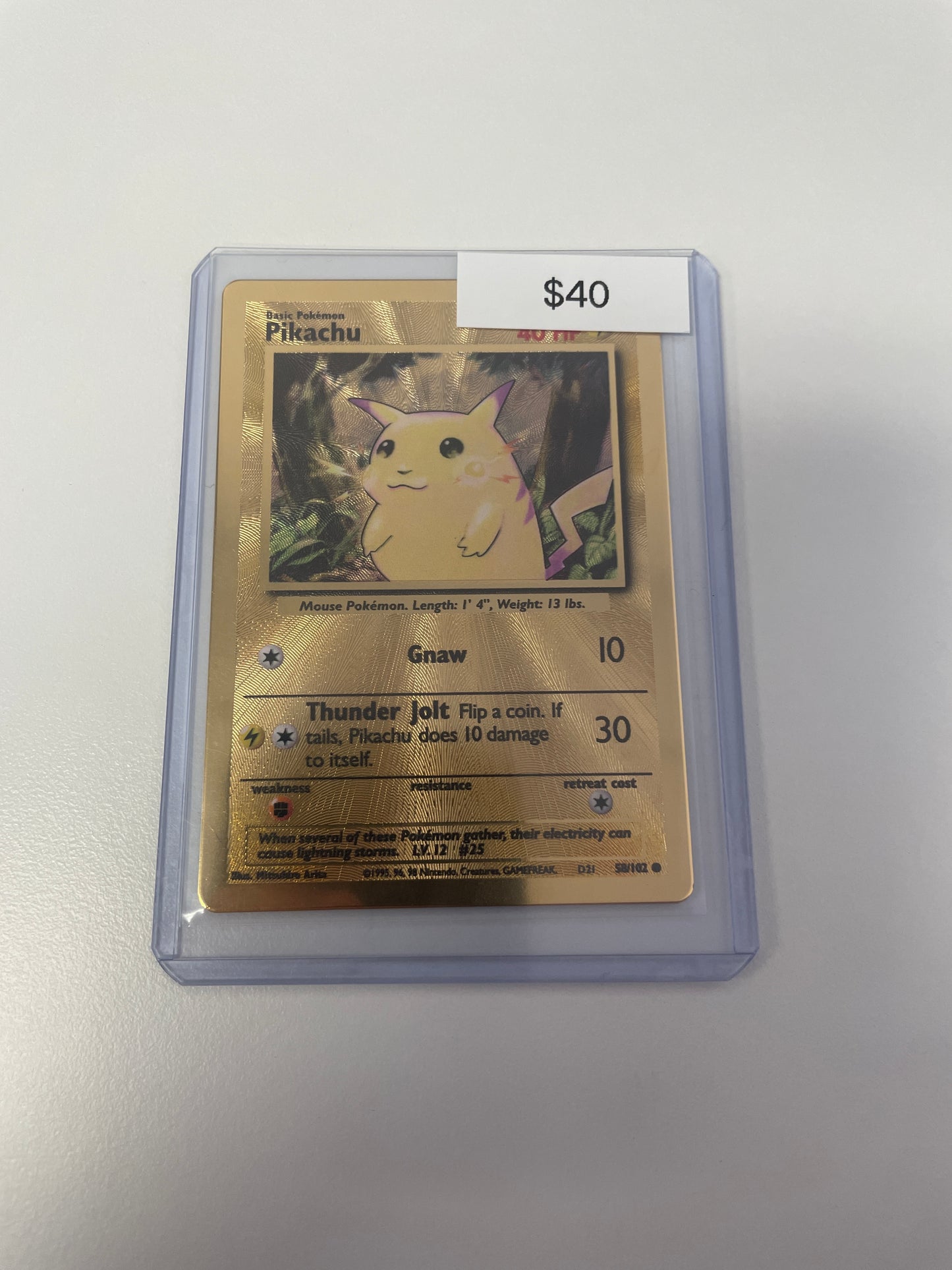 Pokemon Pikachu Gold Promo Metal Card #58/102